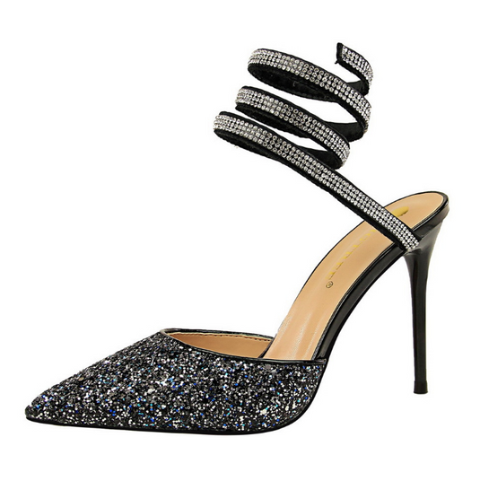 women's shoes with high-heeled shallow mouth pointed shiny sequined sandals